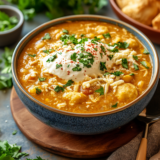 White Chicken Chili with Cornbread Crust