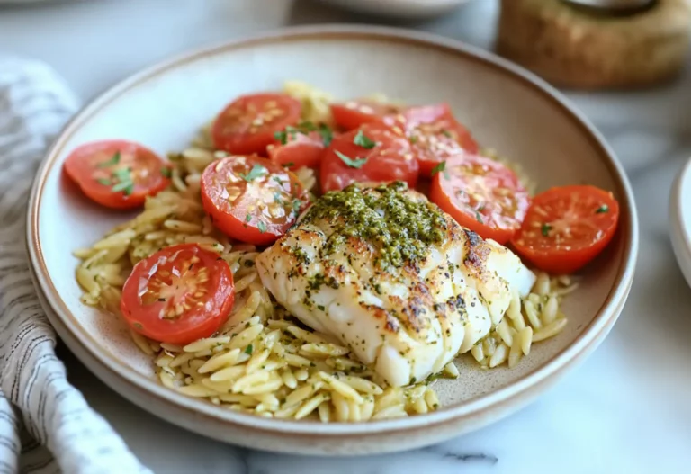 Baked Cod Pesto Cherry Tomatoes
