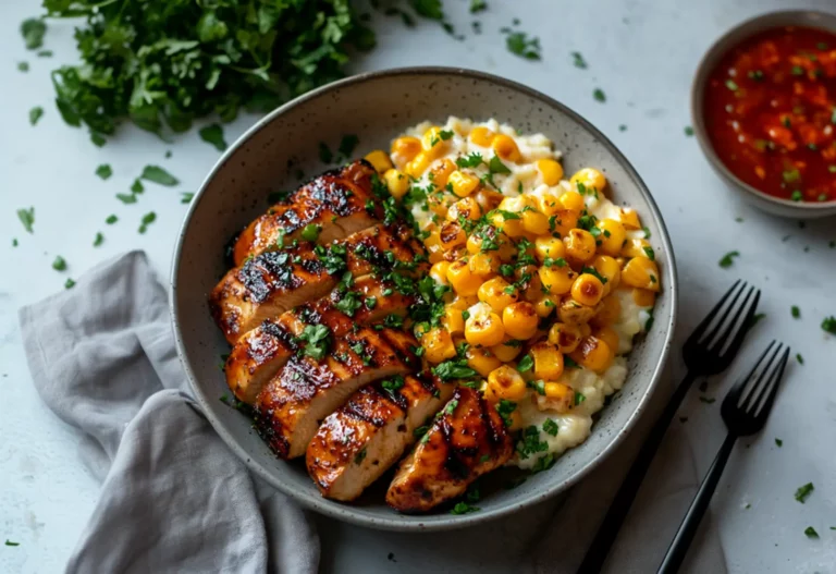 Grilled Chicken Breasts Sauce Corn
