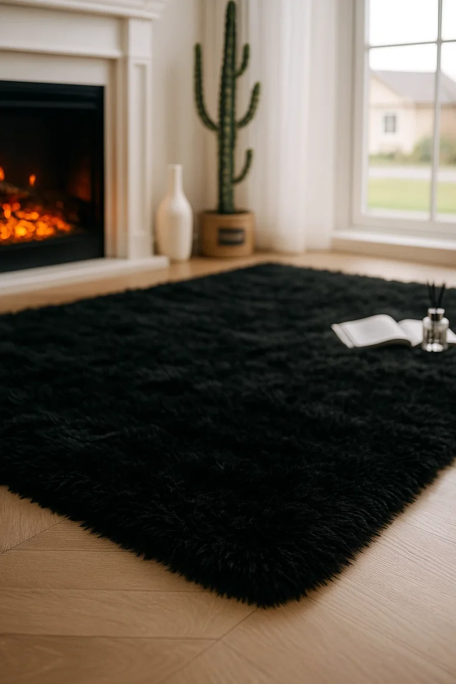 Fluffy Black Area Rugs
