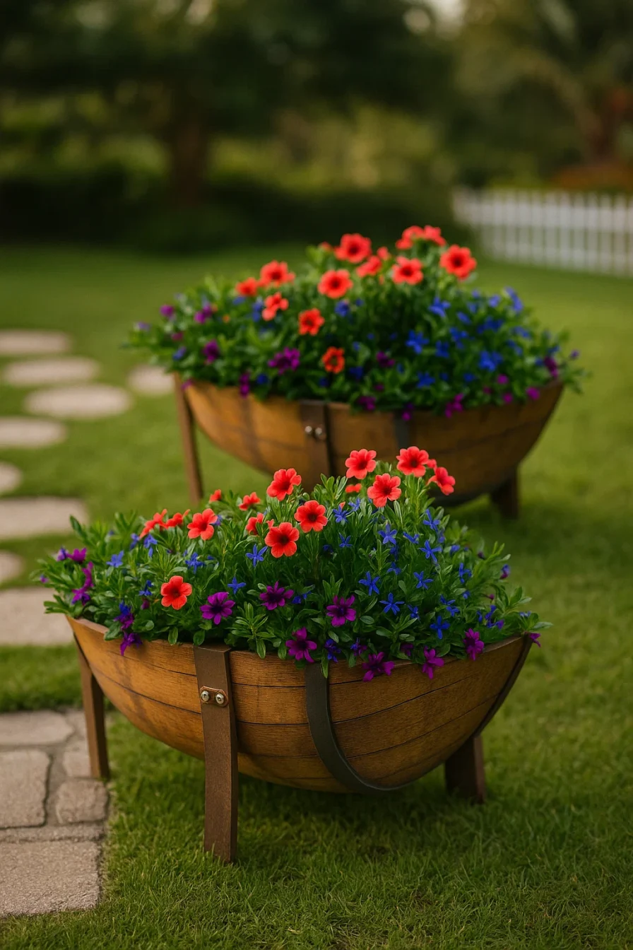 Rustic Barrel Planters